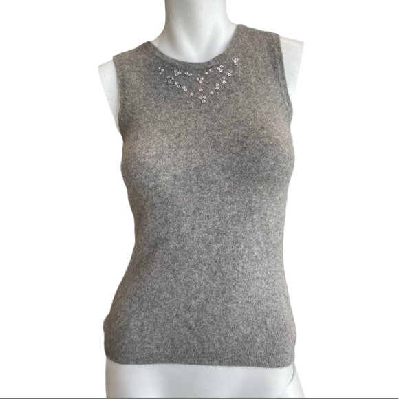 Robert Michaels Cashmere gray Sleeveless Sweater w/Sequins size S - Picture 7 of 7